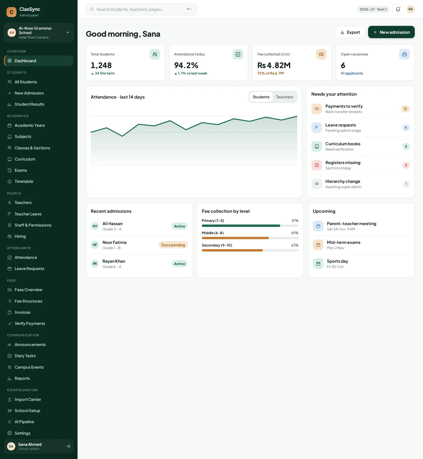 ClasSync admin dashboard